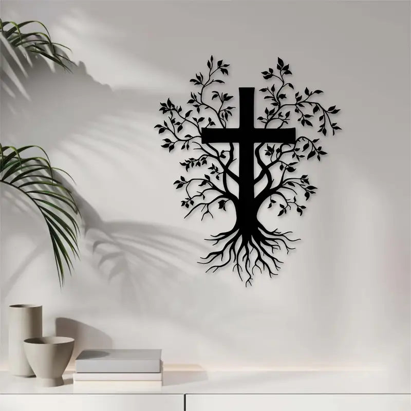Jesus Cross with Tree - Chirsmas Gift - Chirstian Home Decal