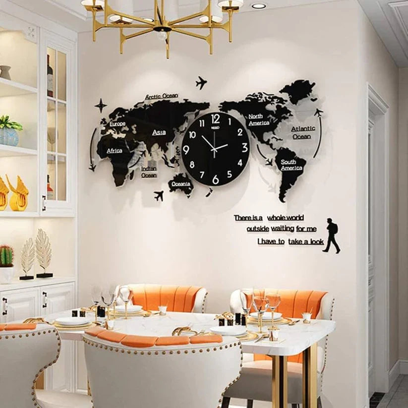 Arcdew Acrylic 3D World Map Clock – Large Wall Decoration for Home & Office