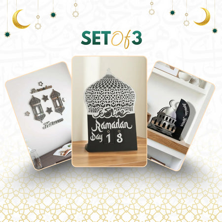 Pack Of 3 Ramadan Decor Set | Islamic Wall Art, Countdown Calendar & Mosque Decor