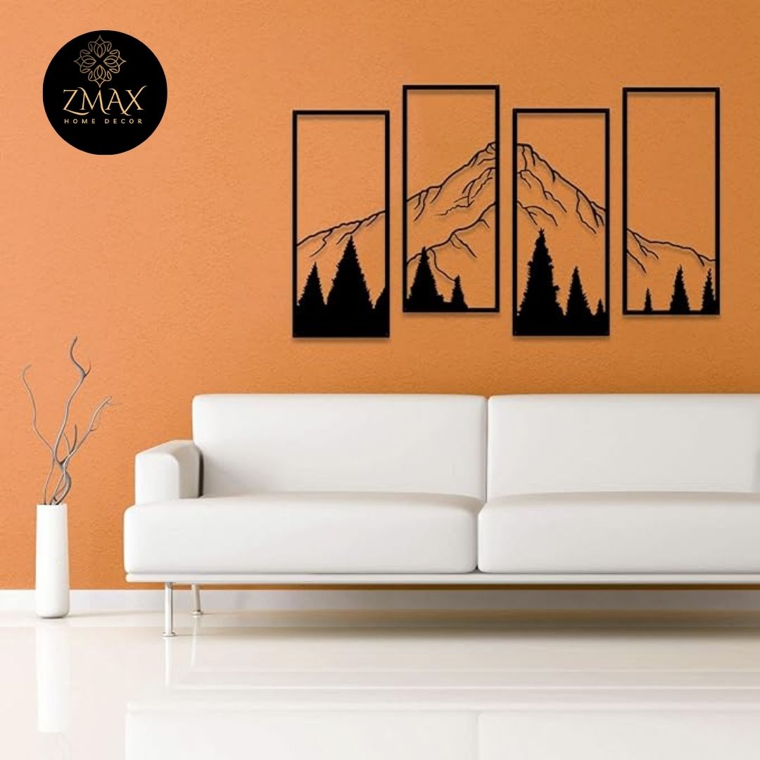 Mountain and Forest Wall Frame | 4 Pcs | Acrylic Wall Art | Home Decoration