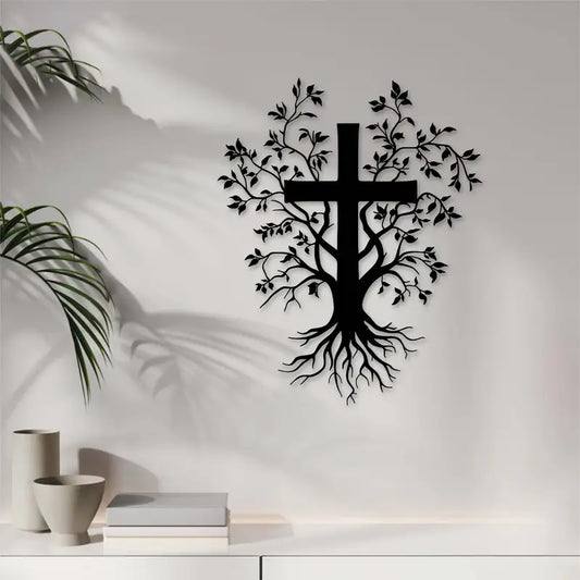 Jesus Cross with Tree - Chirsmas Gift - Chirstian Home Decal
