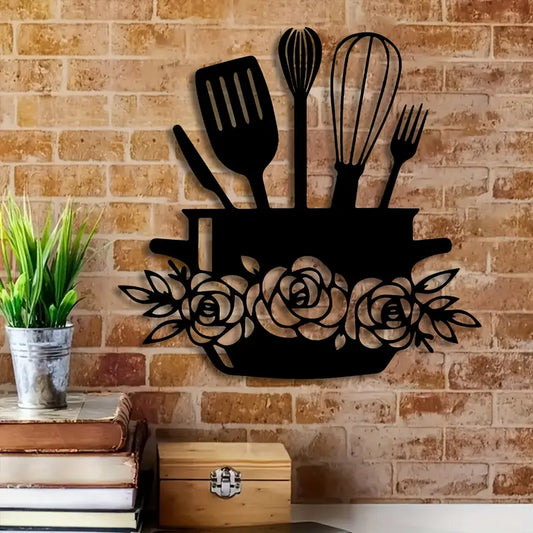 Arcdew "Eating" Sign with Cooking Utensils & Floral Accents | Kitchen & Dining Wall Decor