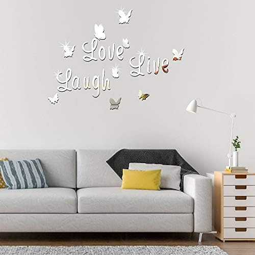 Arcdew 3D Acrylic Mirror Butterfly Stickers | Silver Love Live Laugh Wall Decal – Home Décor in UAE