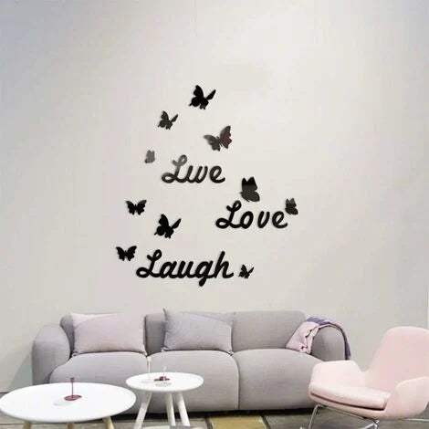 Arcdew 3D Acrylic Mirror Butterfly Stickers | Silver Love Live Laugh Wall Decal – Home Décor in UAE