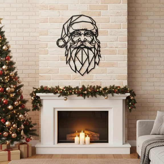 Acrylic Geometric Santa Claus Face Wall Art Black
