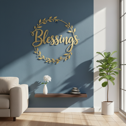 "Blessings" Acrylic Wall Art - Elegant Wreath Home Decor | Arcdew