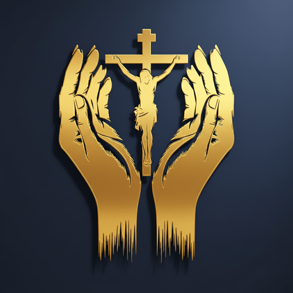 Arcdew Jesus Christ & Praying Hands Wall Decal UAE | Christian Home & Church Decor for Christmas & Baptism - arcdew.com - Gold acrylic Arcdew wall decal featuring Jesus Christ on the cross with praying hands design.