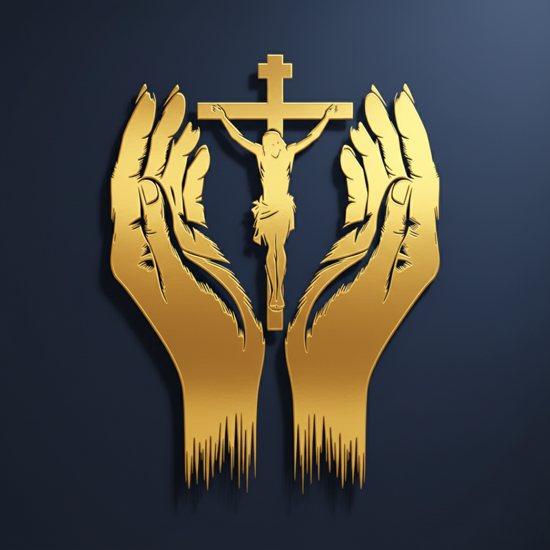 Arcdew Jesus Christ & Praying Hands Wall Decal UAE | Christian Home & Church Decor for Christmas & Baptism - arcdew.com - Gold acrylic Arcdew wall decal featuring Jesus Christ on the cross with praying hands design.