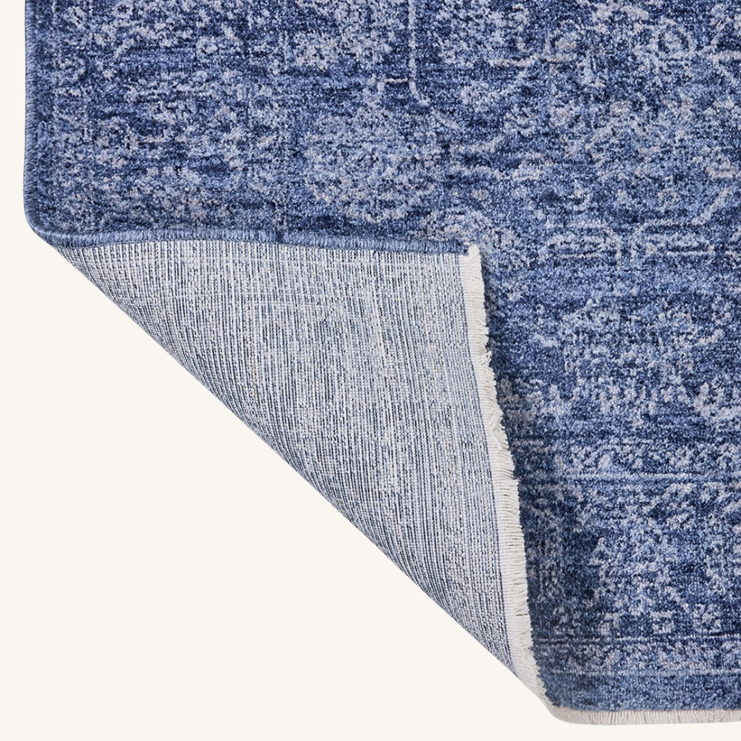 Indigo Distressed Medallion Rug – Navy & Sky Blue Faded Vintage Area Rug