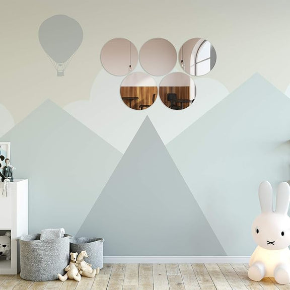 Round Acrylic Mirrors For Decoration - Modern Home Mirrors - House & Office Decal - arcdew.com - Set of six round Arcdew branded acrylic mirrors with special modern design on painted wall.