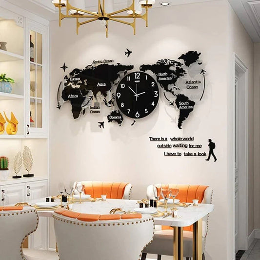 Arcdew Acrylic 3D World Map Clock – Large Wall Decoration for Home & Office