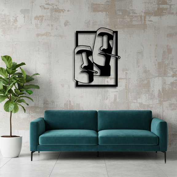 ArcDew Two Faces Moai Wall Art Frame | Modern Abstract Home Decor - arcdew.com - ArcDew black acrylic Two Faces Moai wall art frame, modern abstract branded decor.