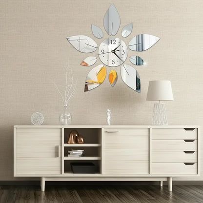 3D Mirrored Acrylic Flower Wall Clock Silver