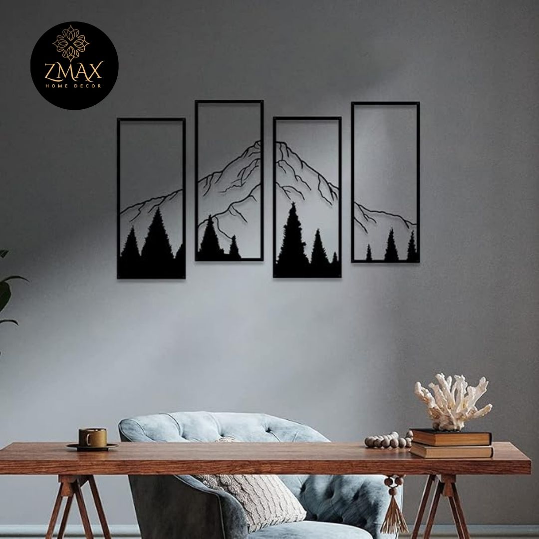 Mountain and Forest Wall Frame | 4 Pcs | Acrylic Wall Art | Home Decoration