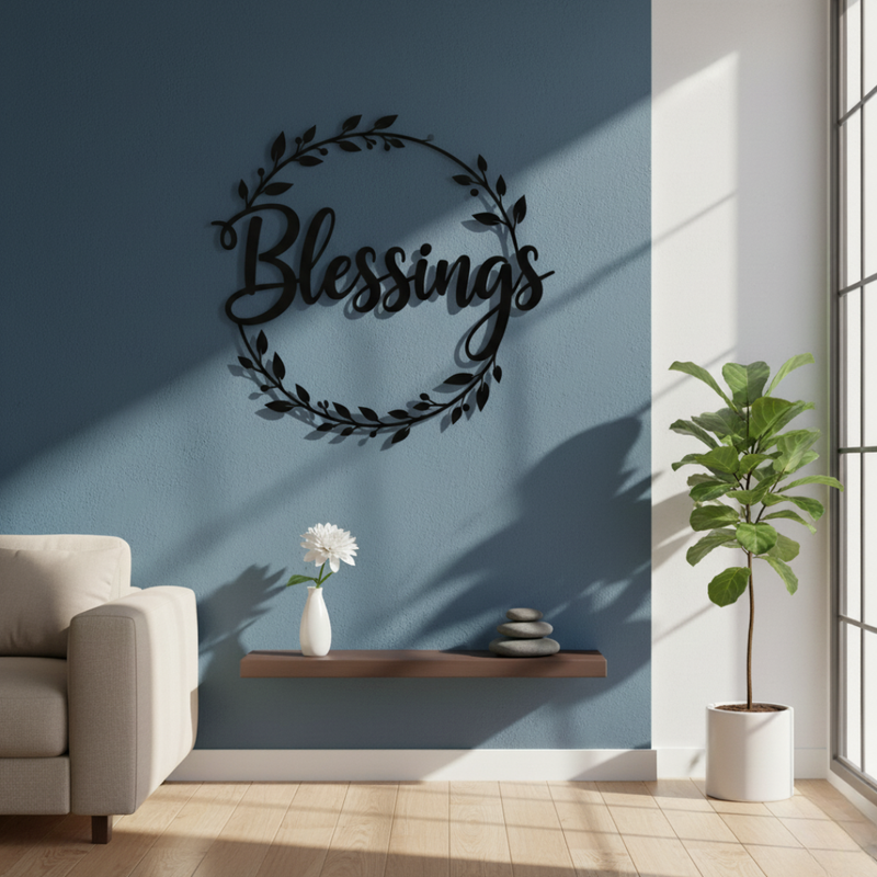 "Blessings" Acrylic Wall Art - Elegant Wreath Home Decor | Arcdew
