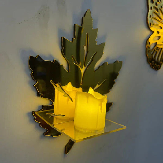 Arcdew Golden Leaves Acrylic DIY Mini Shelves | 6"x6" Decorative Wall Décor in UAE