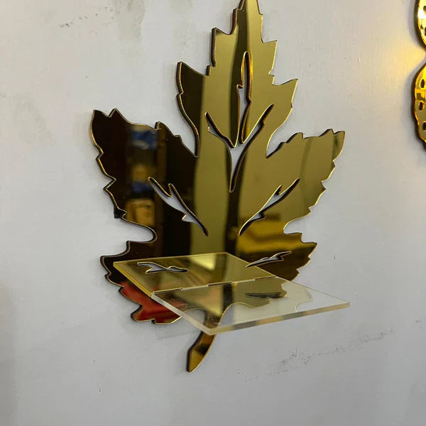 Arcdew Golden Leaves Acrylic DIY Mini Shelves | 6"x6" Decorative Wall Décor in UAE