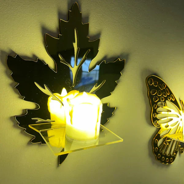 Arcdew Golden Leaves Acrylic DIY Mini Shelves | 6"x6" Decorative Wall Décor in UAE
