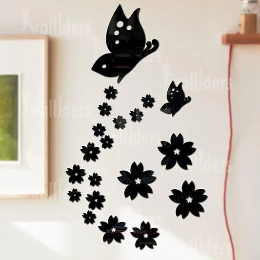 Arcdew Flowers & Butterflies Acrylic Wall Décor | 21-Piece 3D Decorative Set in UAE