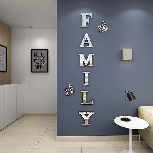 Arcdew Family Sign Acrylic 3D Mirror Wall Décor | Silver Mirror Wall Art in UAE