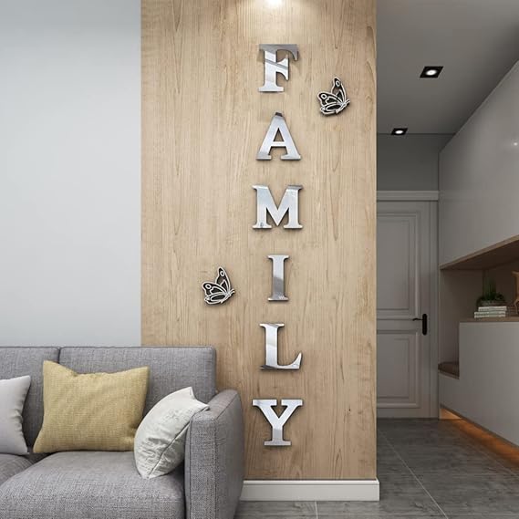Arcdew Family Sign Acrylic 3D Mirror Wall Décor | Silver Mirror Wall Art in UAE