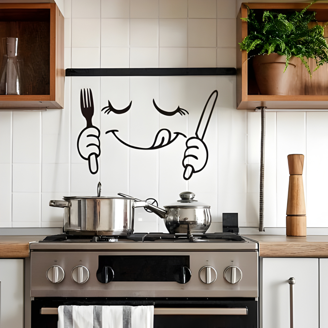 ArcDew Fork & Knife Smiley Face Acrylic Wall Decal - Beautiful Kitchen Decor for UAE Homes & Restaurants