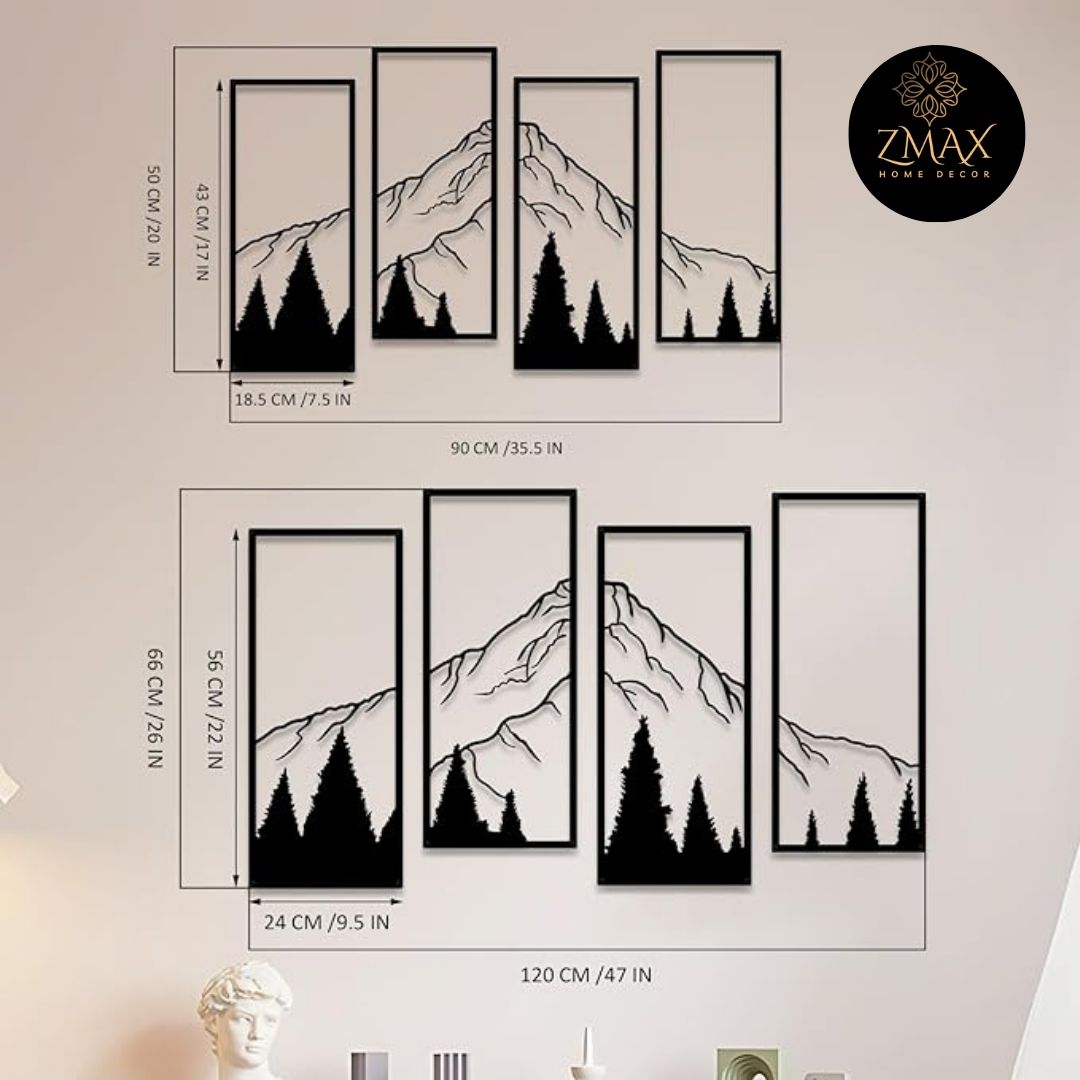 Mountain and Forest Wall Frame | 4 Pcs | Acrylic Wall Art | Home Decoration