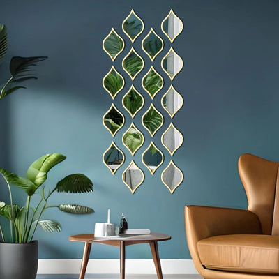 Leaf Shape Acrylic Mirror Decals Gold Trim Modern Decor UAE