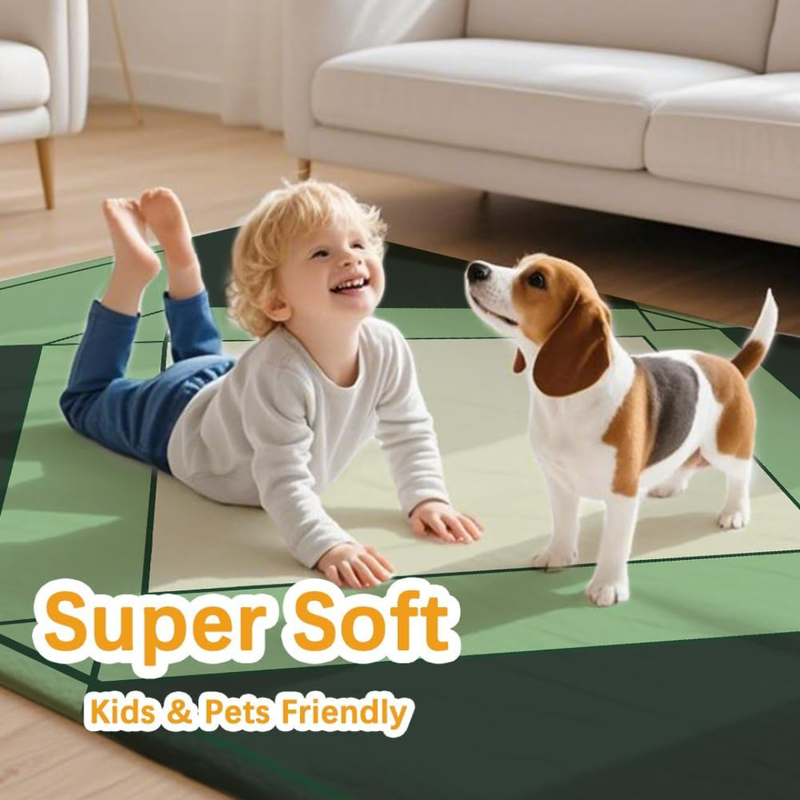 Emerald Green Geometric Area Rug – Modern Abstract Sage & Forest Green Statement Rug