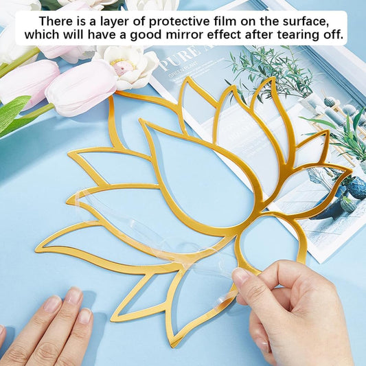 ArcDew Gold Acrylic Lotus Mirror Sticker | Diwali & Home Décor (30×26cm)