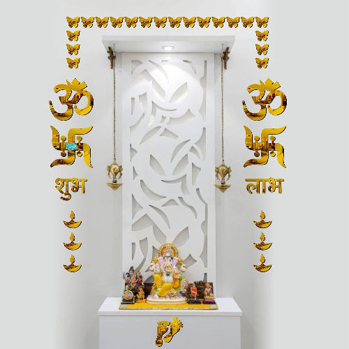 Golden Om Swastik Acrylic Wall Sticker | Mirror Finish Home Decor