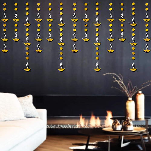 Golden Diya & 150 Dots Acrylic Mirror Wall Stickers | Decorative Home Wall Décor