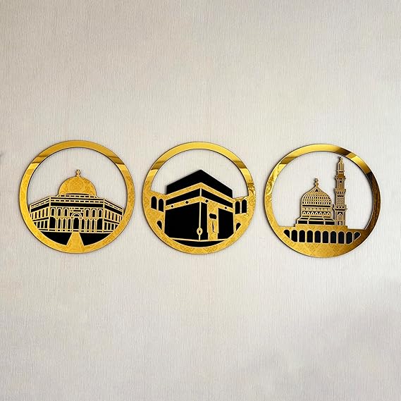 Arcdew Set of Masjid Al-Aqsa, Masjid Al-Haram & Masjid An-Nabawi | Acrylic Islamic Wall Art UAE