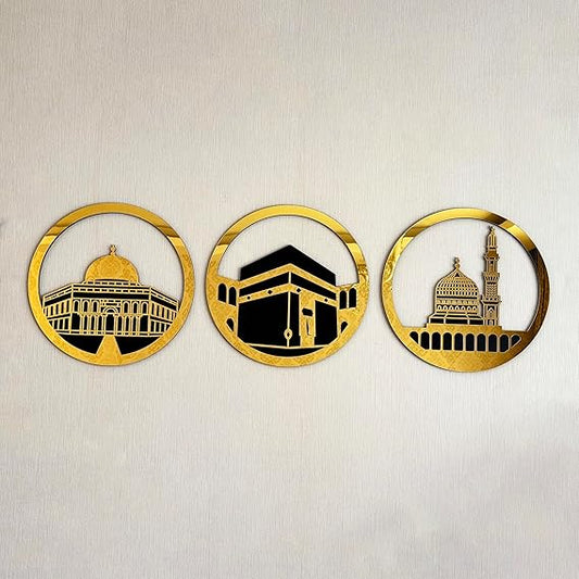Arcdew Set of Masjid Al-Aqsa, Masjid Al-Haram & Masjid An-Nabawi | Acrylic Islamic Wall Art UAE