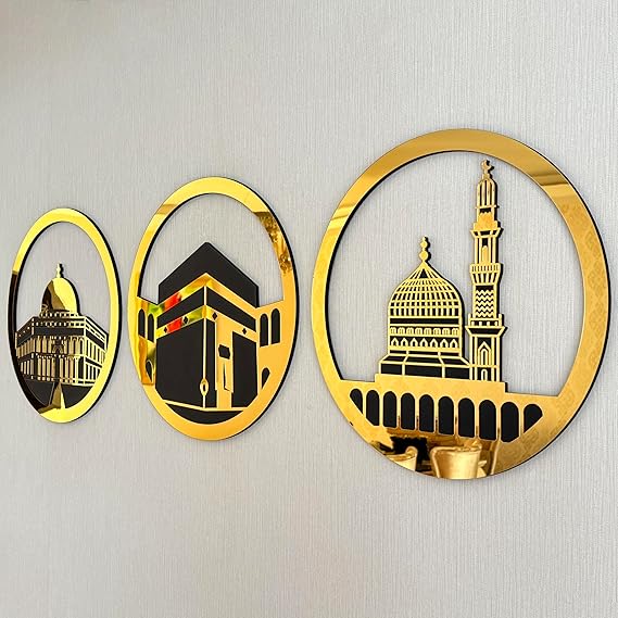 Arcdew Set of Masjid Al-Aqsa, Masjid Al-Haram & Masjid An-Nabawi | Acrylic Islamic Wall Art UAE