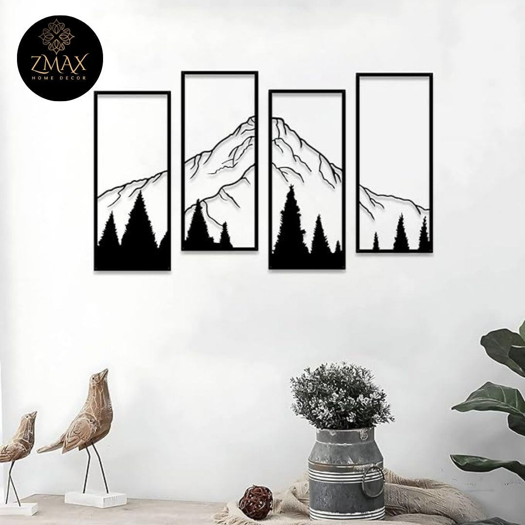 Mountain and Forest Wall Frame | 4 Pcs | Acrylic Wall Art | Home Decoration