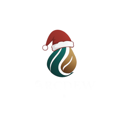 Logo with a red Santa hat, green and gold ball on a white background