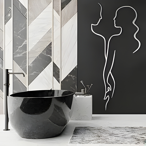 Abstract Couple Line Art Acrylic Wall Decor – Minimalist Silhouette silver