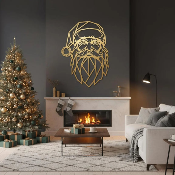Acrylic Geometric Santa Claus Face Wall Art Gold