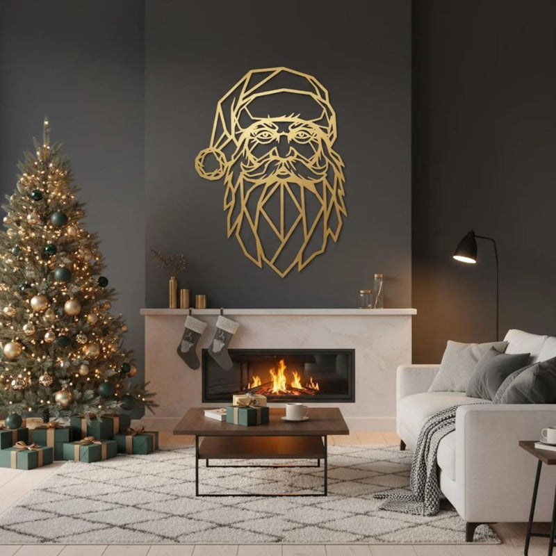 Acrylic Geometric Santa Claus Face Wall Art Gold