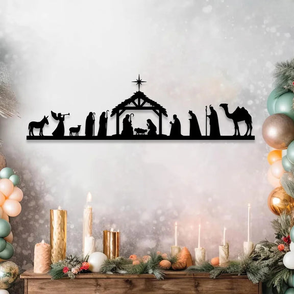 Nativity Scene Silhouette Wall Art Black 1