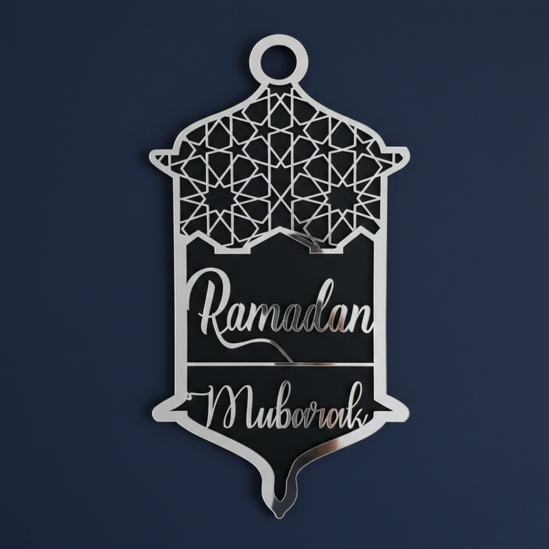 Acrylic Ramadan Mubarak Lantern Wall Decor – Geometric Silhouette silver