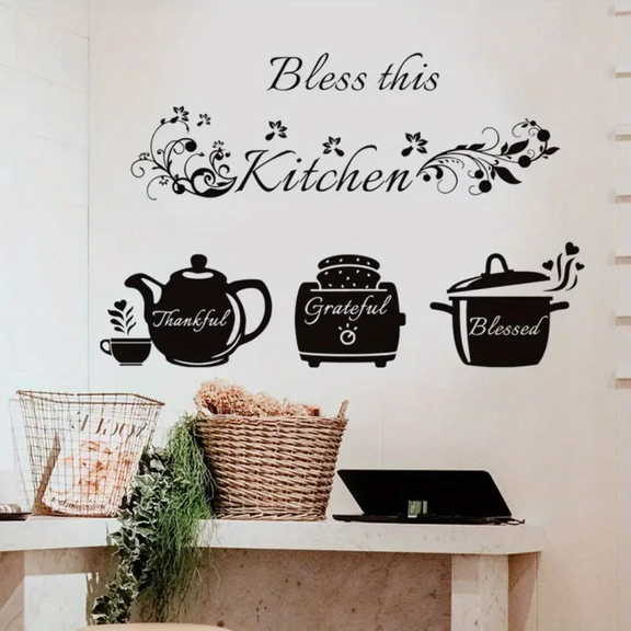 ArcDew "Bless This Kitchen" Cooker Teapot Acrylic Wall Decal - Beautiful Decor for UAE Homes & Restaurants..