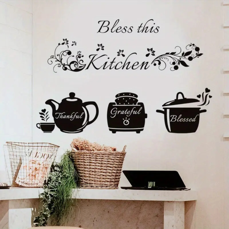 ArcDew "Bless This Kitchen" Cooker Teapot Acrylic Wall Decal - Beautiful Decor for UAE Homes & Restaurants..