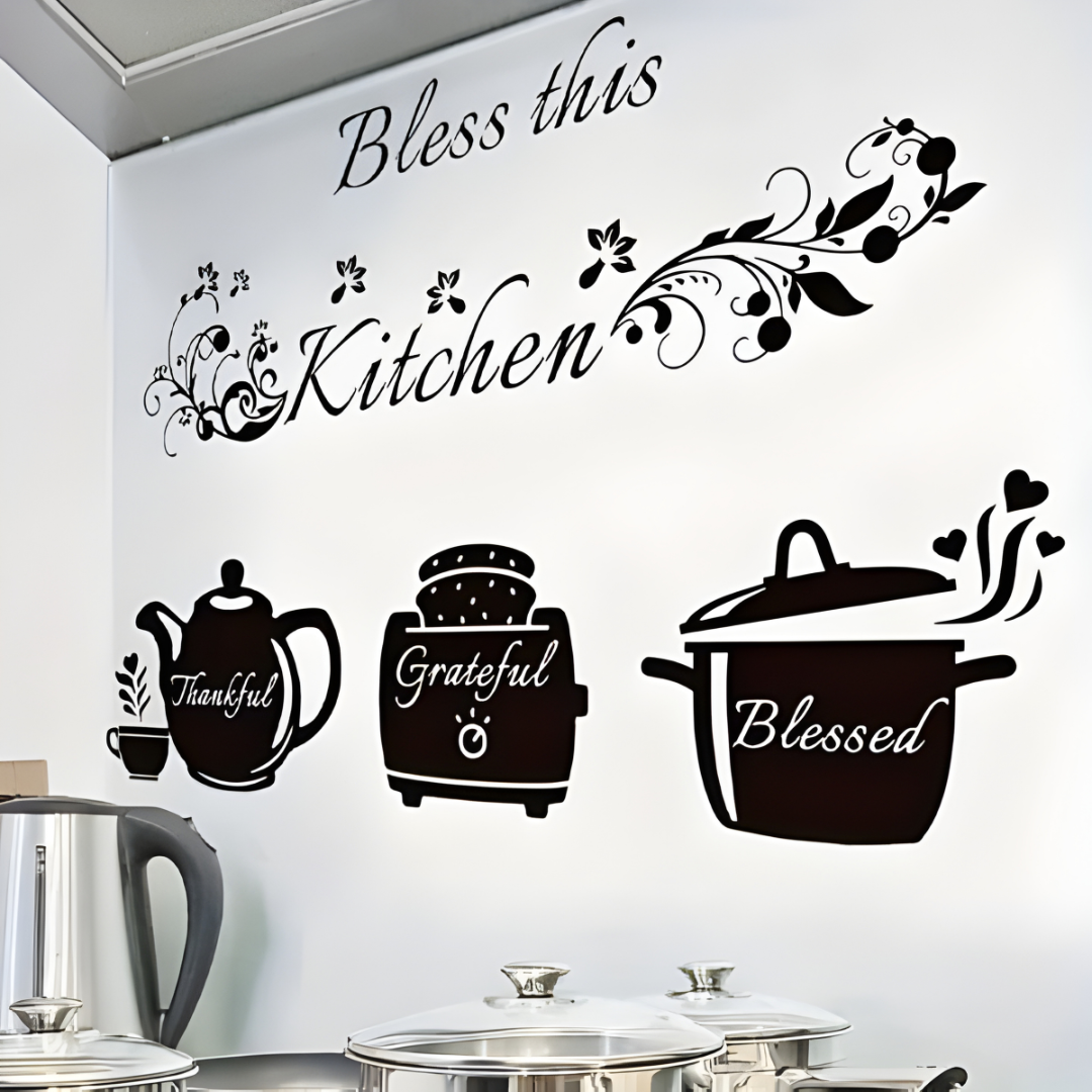 ArcDew "Bless This Kitchen" Cooker Teapot Acrylic Wall Decal - Beautiful Decor for UAE Homes & Restaurants