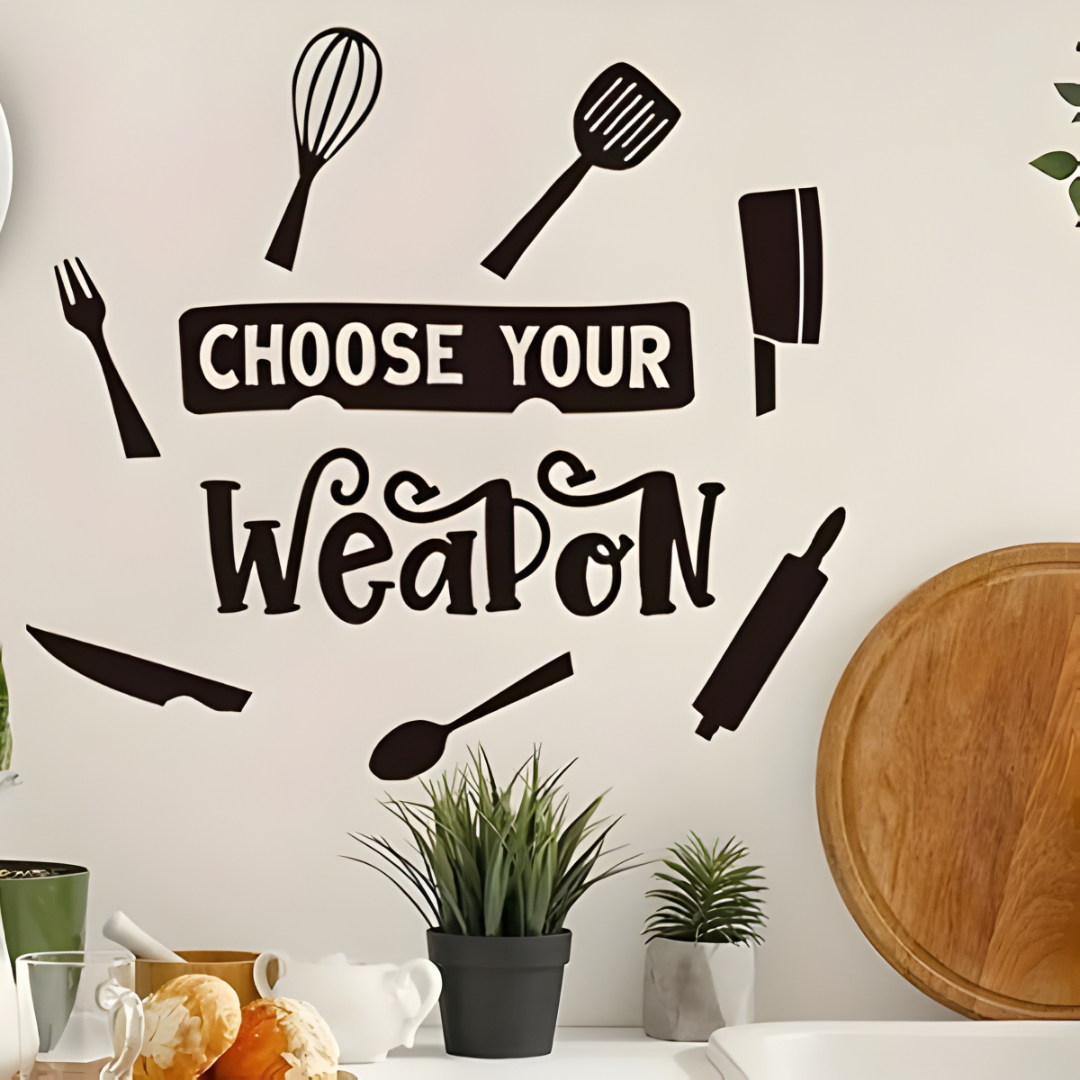 ArcDew "Choose Your Weapon" Acrylic Kitchen Wall Decal - Fun Decor for UAE Homes & Restaurants