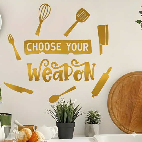 ArcDew "Choose Your Weapon" Acrylic Kitchen Wall Decal - Fun Decor for UAE Homes & Restaurants gold.