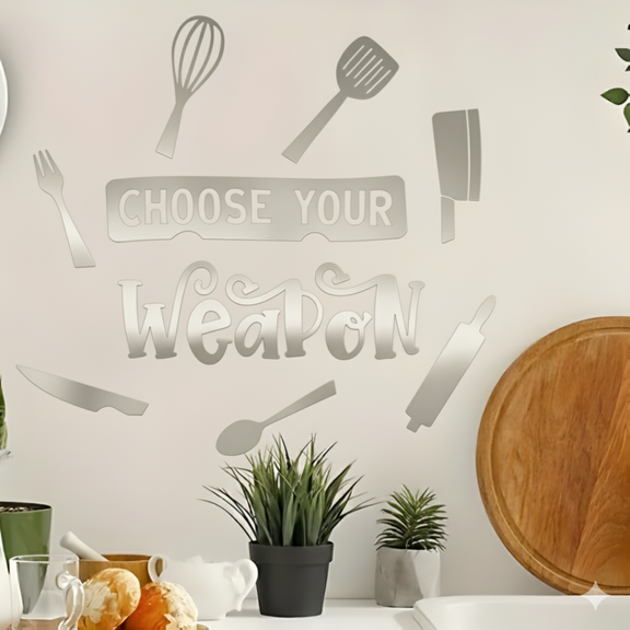 ArcDew "Choose Your Weapon" Acrylic Kitchen Wall Decal - Fun Decor for UAE Homes & Restaurants gold