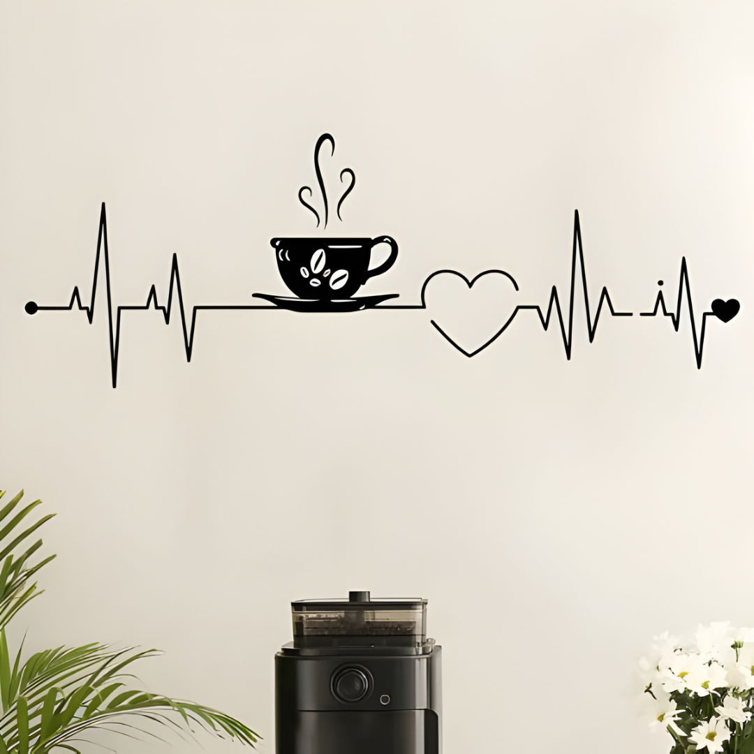 ArcDew Coffee Cup Heart ECG Acrylic Wall Decal - Beautiful Kitchen Decor for UAE Homes & Restaurants