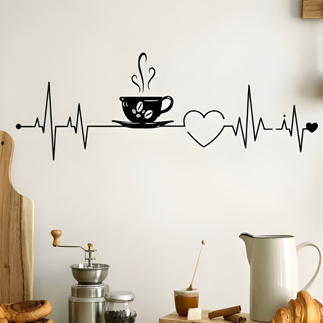 ArcDew Coffee Cup Heart ECG Acrylic Wall Decal - Beautiful Kitchen Decor for UAE Homes & Restaurants